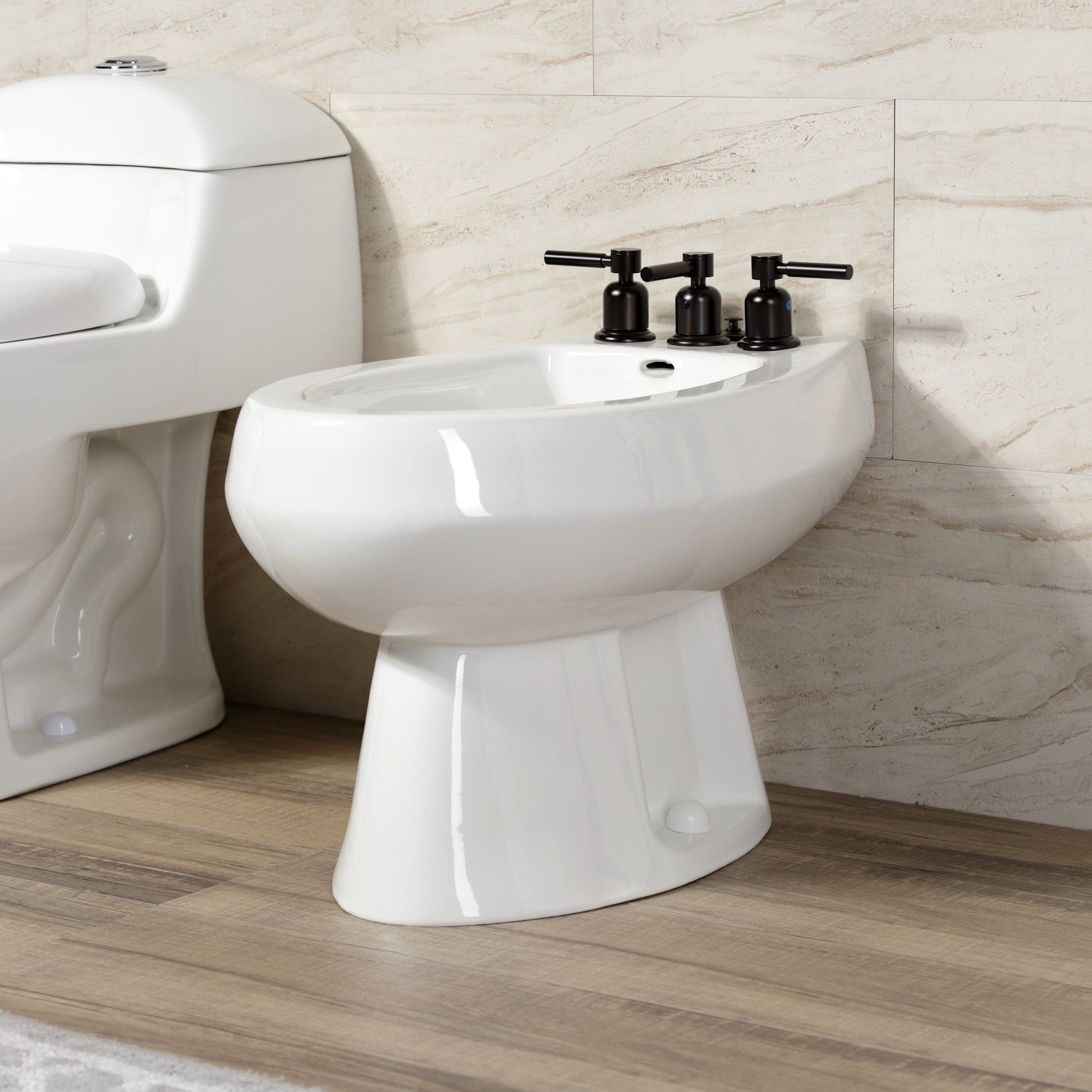 Kingston Sona KB6325DL - Concord Three-Handle Deck Mount Vertical Spray Bidet Faucet with Brass Pop-Up, Oil Rubbed Bronze — thumbnail 2